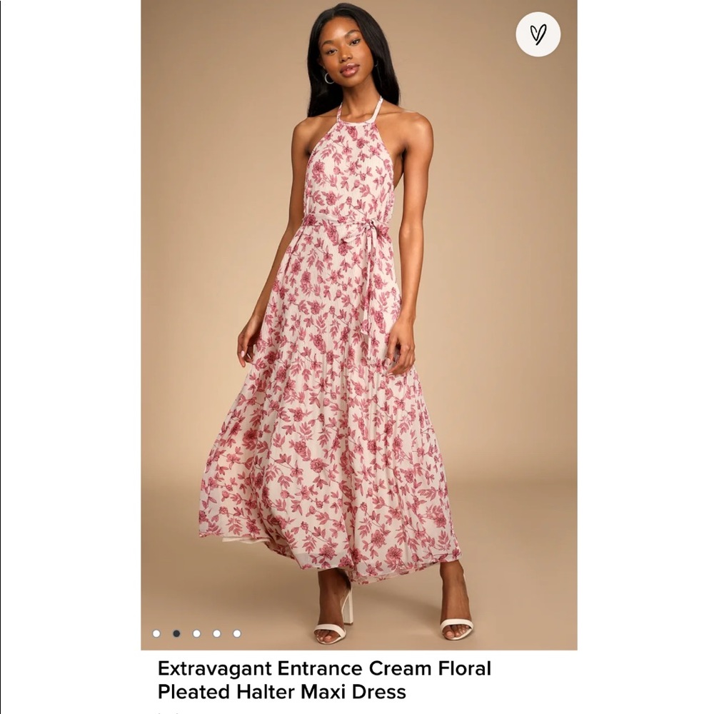 Lulus Extravagant Entrance Cream Floral Pleated Halter Maxi Dress